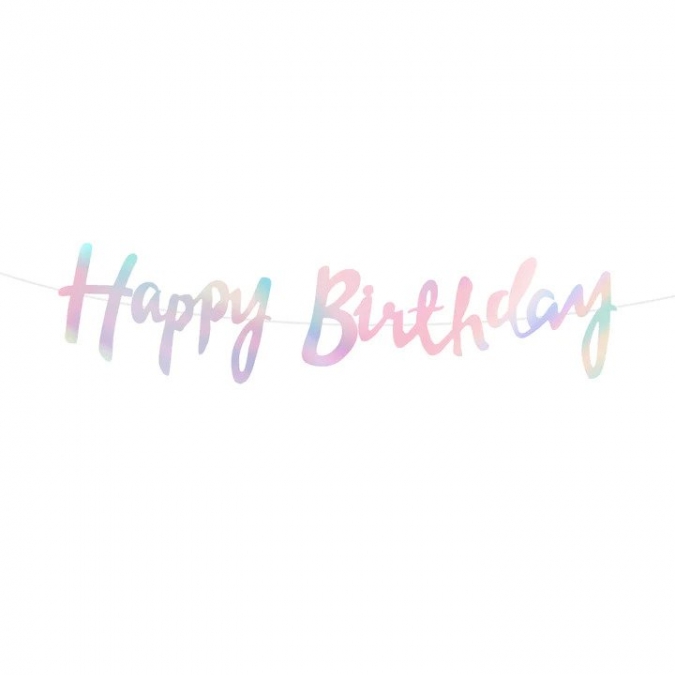 Банер гирлянд за декорация с текст Happy Birthday, 1,5 м дължина с блестящи холограмни букви /Pp/