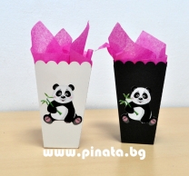 Тематична парти кутийка за пуканки Панда / Popcorn Box Panda, 3 бр. в опаковка