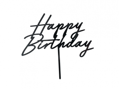 Топер за торта и декорация, Happy Birthday в черно /Pd/