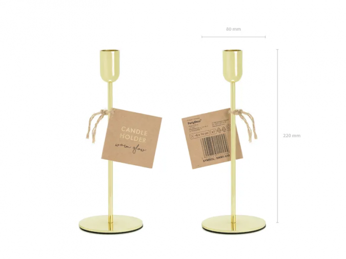 Свещник цвят злато, 22х8см /Pd/