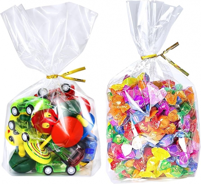 Подаръчни торбички целофан със златни връзки, 15х10см, 50бр. /Tm/