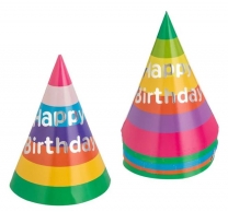 Парти шапки с фолиев надпис Happy Birthday, 20 бр. микс цветове /Mb/