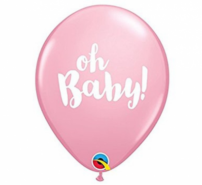 Комплект 5 бр. премиум балони, цвят розов пастел с печат Oh Baby, бебе момиче/ /Gd/
