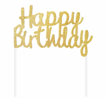 Декорация за торта Happy Birthday, цвят злато брокат /Gd/