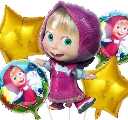 Комплект 5 бр. фолиеви балони Маша и Мечока /Pe/
