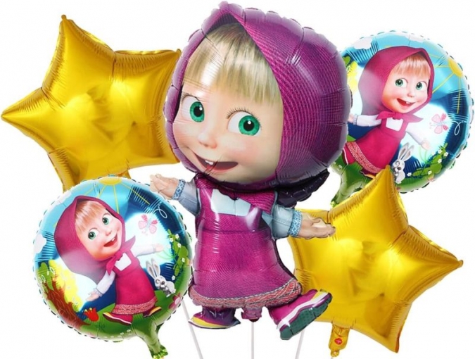 Комплект 5 бр. фолиеви балони Маша и Мечока /Pe/