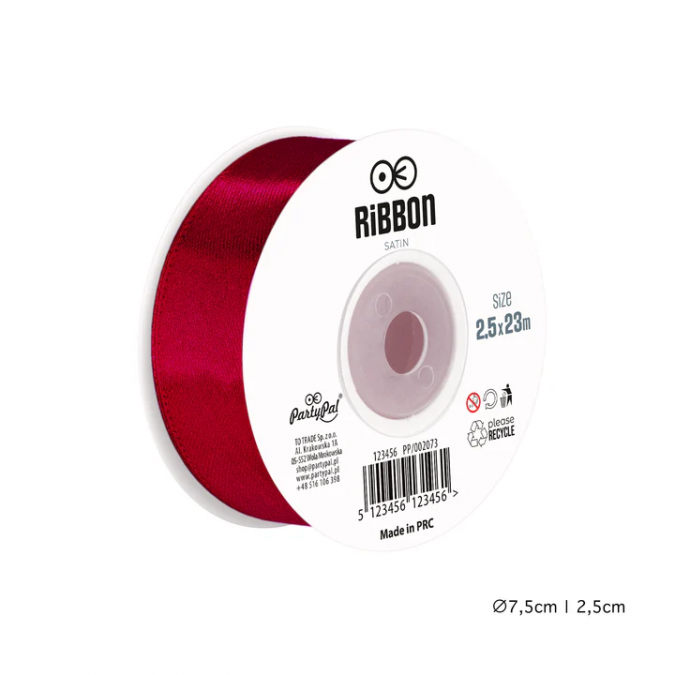 Сатенена лента, цвят бордо, 2,5х23м /Pp/