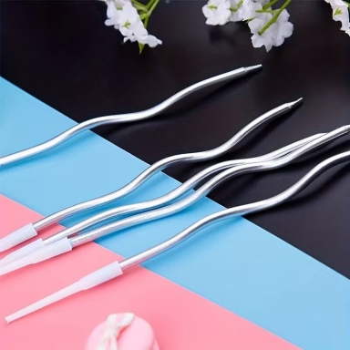 Свещи за торта спирали, 12бр., цвят сребро, 15,5см /Tm/