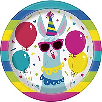 Хартиена парти чинийка Лама Рожден Ден 18 см, Birthday Llama, 8 бр. в опаковка