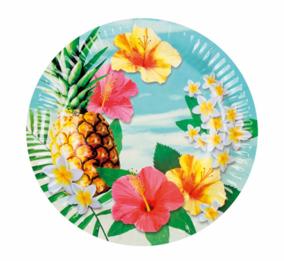 Хартиена парти чинийка Хавайско парти / Hawaiian Paradise, 23 см. диаметър, 6 бр. в опаковка /Gd/
