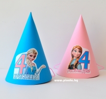 Персонализирана парти шапка Замръзналото Кралство Елза и Ана, 3 бр. в пакет