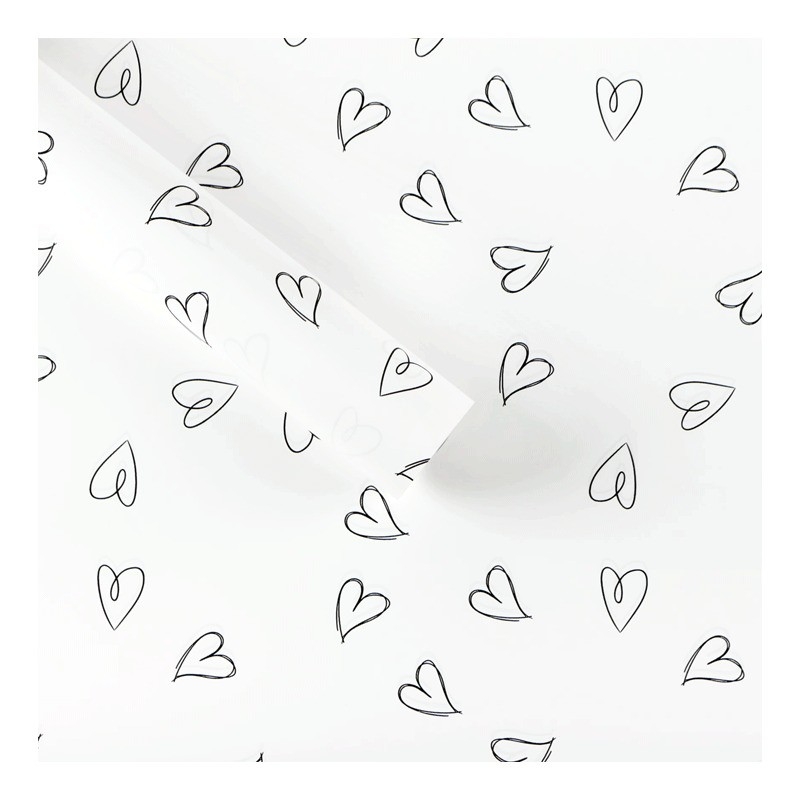 Опаковъчна хартия цвят бял, "Сърца", 55,5 х 54,5 см. /Km/