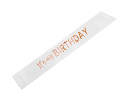 Лента It's my birthday, цвят бяло и розово злато /Pd/