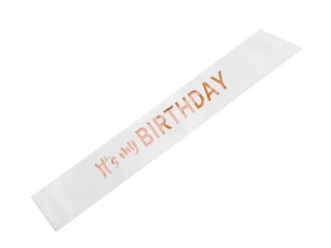 Лента It's my birthday, цвят бяло и розово злато /Pd/