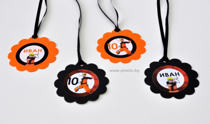 Персонализиран парти медальон Наруто, 5бр. пакет