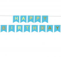 Банер Happy Birthday, син със златни букви /Pp/