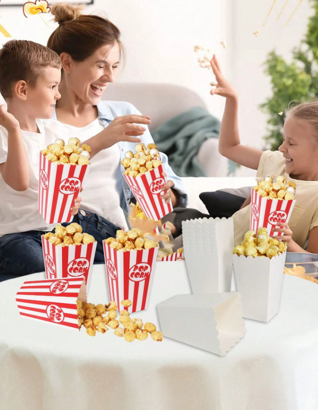 Кутийки за пуканки Pop Corn в червено и бяло, 24бр. в пакет /Ch/