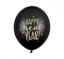 Комплект 5бр. балони, черни със златист печат Happy New Year /Pd/