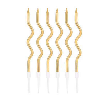 Свещи за торта спирали, 6бр., цвят злато, 12,5см /Pp/