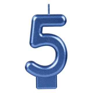 Свещичка цифра 5, цвят син металик /Mb/