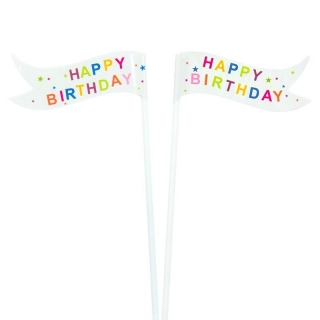 Парти знаменца Честит Рожден Ден декоративни пръчки  / Happy Birthday, 15 см 10 бр. в опаковка /mb/