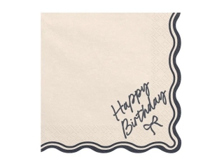 Салфетки с Панделка Happy Birthday в бежово и черно, 12бр. в пакет /Pd/