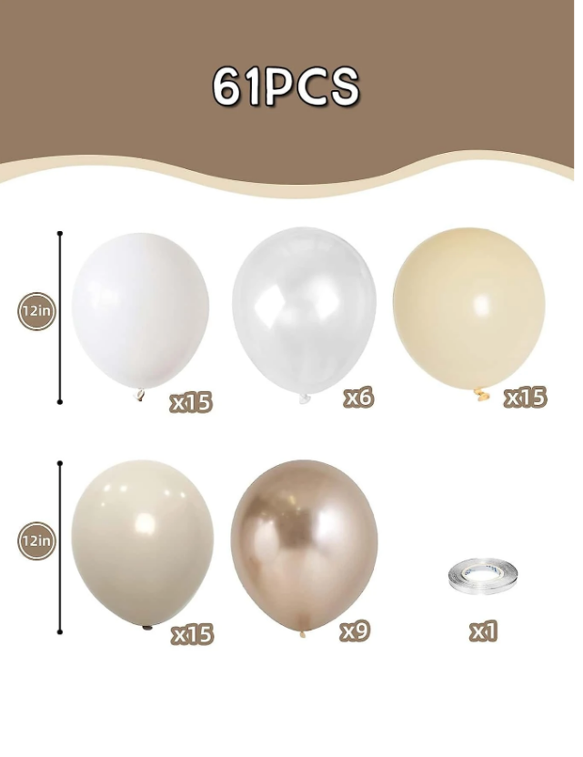 Комплект за арка 61 бр. балони в бяло, злато хром, перла и латте /Ch/