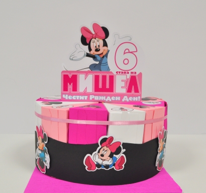 Хартиена торта с персонализация тематична декорация Мини Маус