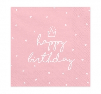 Салфетки розови с надпис Happy Birthday, 20 бр в пакет /Pd/