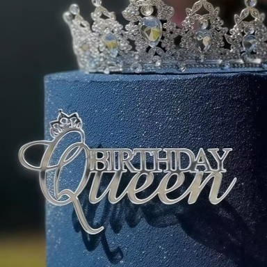 Декорация, топер за торта, фронтален, Birthday Queen, цвят сребро /Tm/
