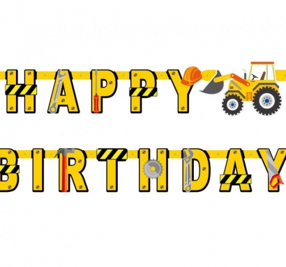 Банер гирлянд Строителни машини, Happy Birthday, 2,20м. /Gd/