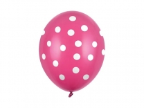 Балон розов/циклама/ на бели точки, диаметър 30 см, 5 бр. в пакет /Pd/