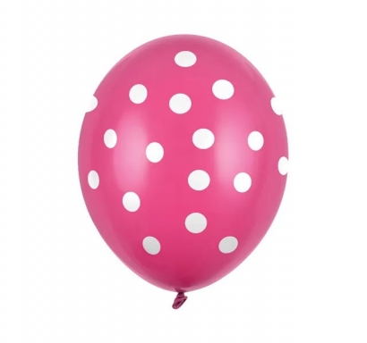 Балон розов/циклама/ на бели точки, диаметър 30 см, 5 бр. в пакет /Pd/