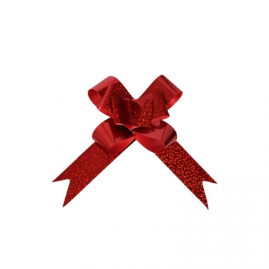 Панделка холограмна лента за подаръци с издърпване, цвят червен /Km/