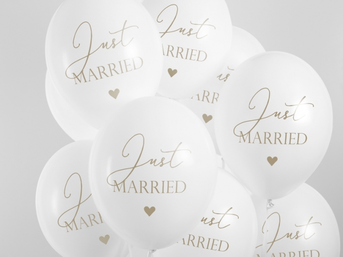 Комплект 6бр. балони Just Married, Сватба, младоженци /Pd/