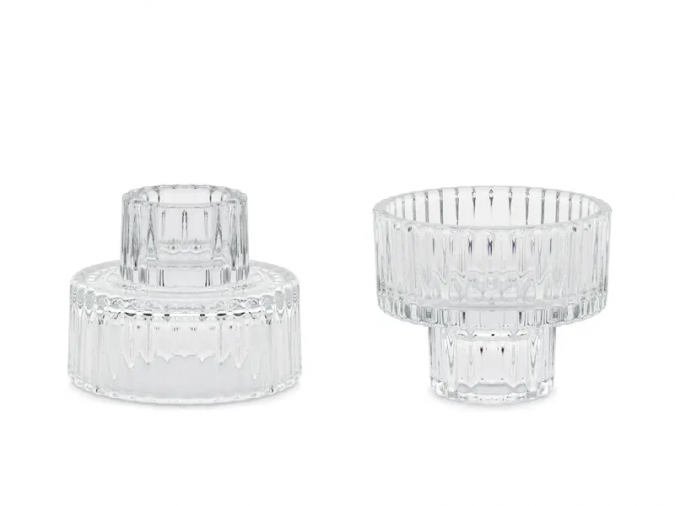 Стъклена двустранна поставка /свещник/ за свещ, 6.5х5.5см /Pd/