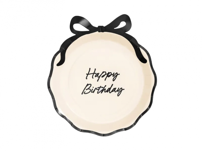 Хартиена чинийка Happy Birthday с панделка, 24см, 6 бр. пакет /Pd/