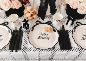 Хартиена чинийка Happy Birthday с панделка, 24см, 6 бр. пакет /Pd/
