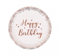 Хартиена чинийка Happy Birthday, в розово злато, 10бр. 22,5см /Km/