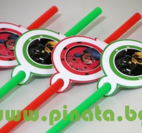 Парти сламки с облър Калинката и Черния Котарак, 10 бр. в пакет