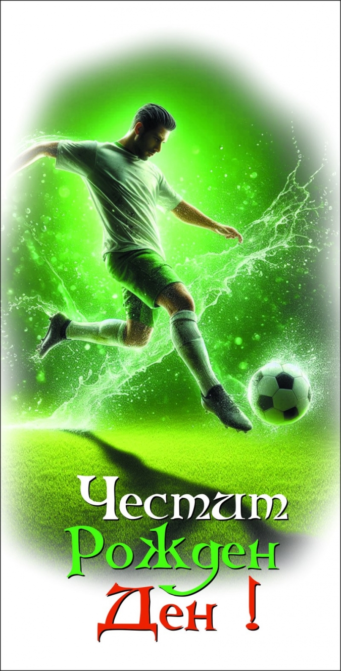 Картичка "Рожден Ден",  Футболист, с включен плик и послание, 22х11,5см /Dk/