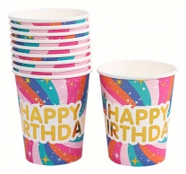 Хартиени парти чашки, златен надпис Happy Birthday,10бр. /Gx/