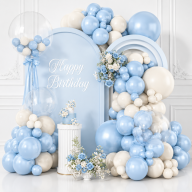 Комплект за арка 80 бр. балони в перлено синьо и лате /Pe/