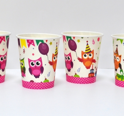 Хартиена парти чашка 270 мл Бухалчета, 8 бр. в опаковка