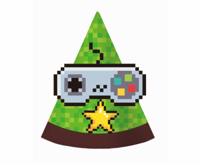 Парти шапка Геймърски рожден ден Майнкрафт / Game On,  6 бр. в опаковка /Gd/