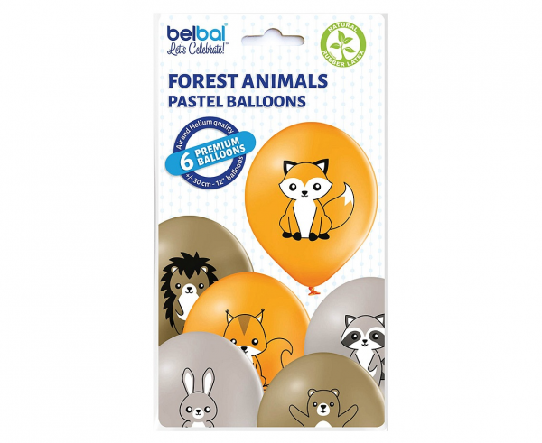 Комплект 6 бр. премиум балони Горски животни / Forest animals, микс пастелни цветове Belbal /Gd/