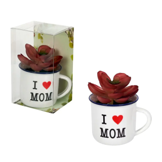 Малка керамична чашка "I love MOM" с кактус /Km/