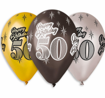 Комплект 6 бр. балони металик с печат 50 години Happy Birthday, микс цветове Gemar /Gd/