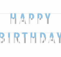 Банер гирлянд за декорация с текст Happy  Birthday / Рожден ден, 1,60 м дължина, цвят син и сребро /Gd/