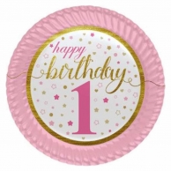 Хартиена парти чинийка Първи Рожден Ден момиче  бебе23 см, 8 бр. в опаковка
